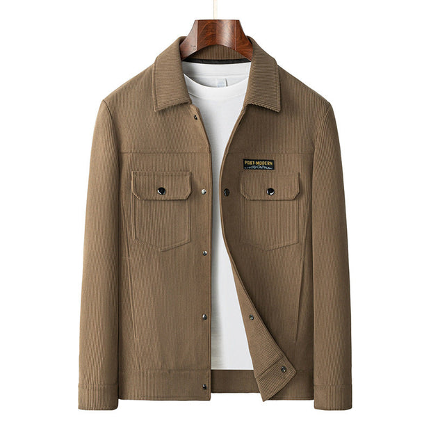 Corduroy Men's Business Jacket Workwear Casual Young And Middle-aged Polo Collar Coat - Memoriex 