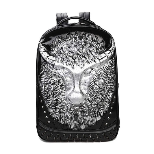 Cow Head 3D PU Leather Casual Laptop Backpack-0