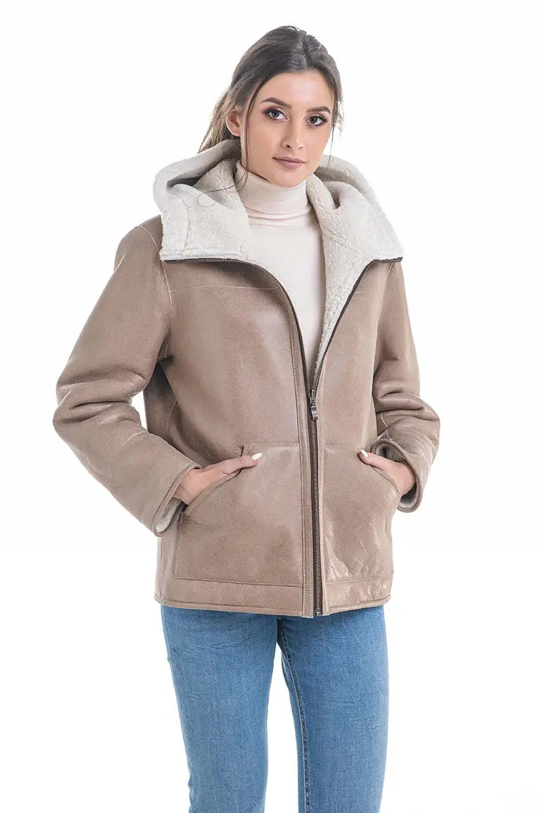 Cream Beige Nappa Lambskin Reversible Shearling Jacket-1