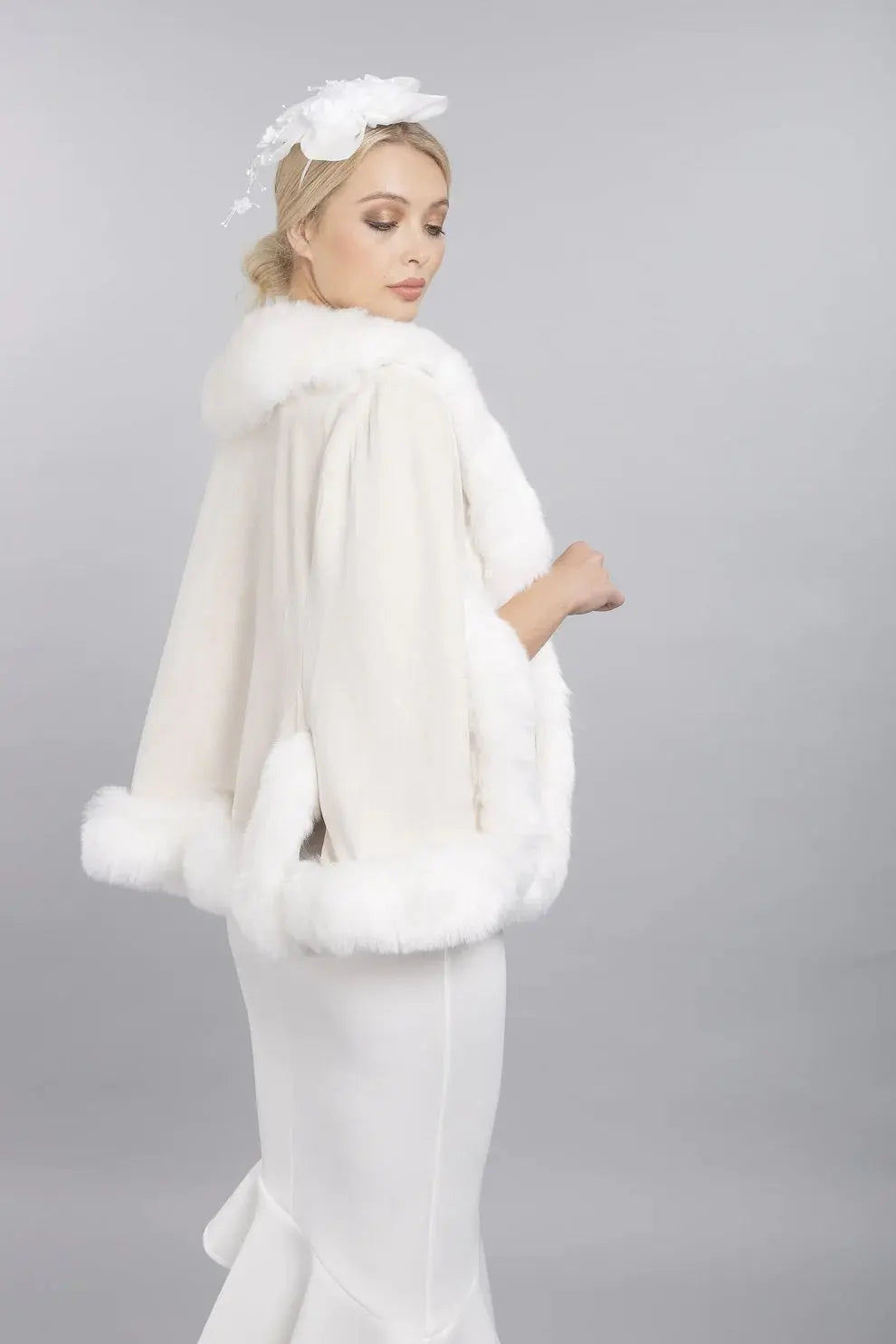 Cream Faux Fur Suede Cape Jacket-2