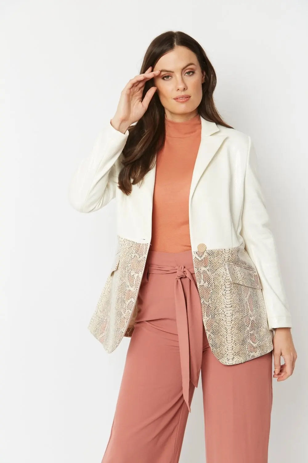 Cream Faux Leather Suede Jacket-2