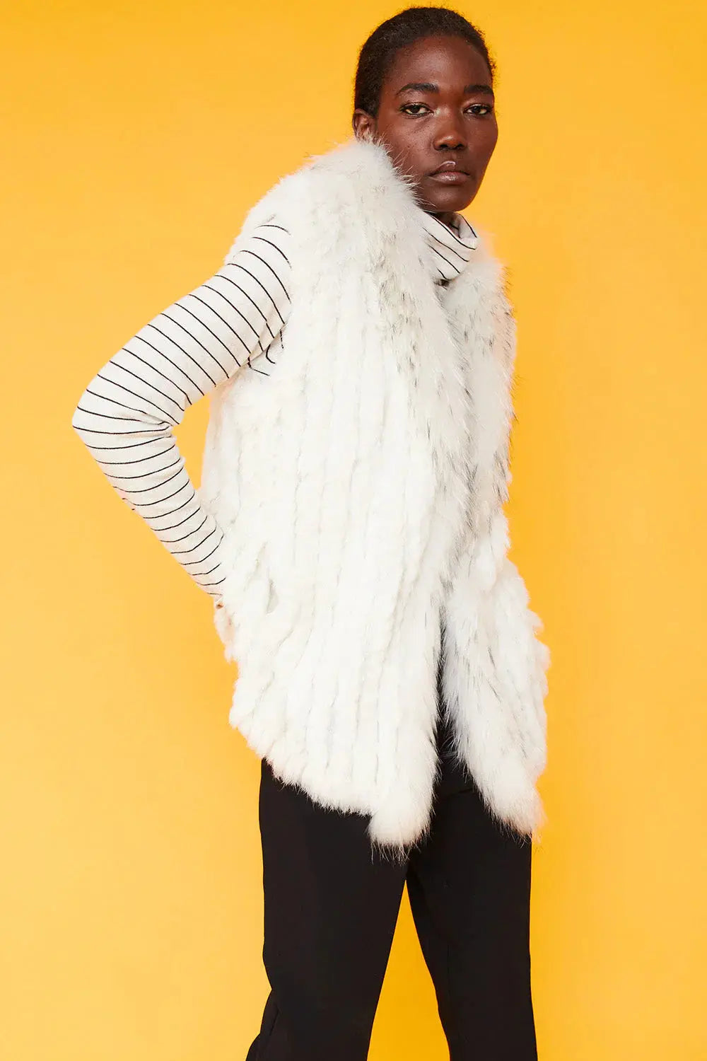 Cream Fox and Coney Fur Gilet With Collar Feature-2