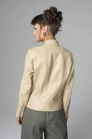 Cream Genuine Leather﻿ Jacket-1