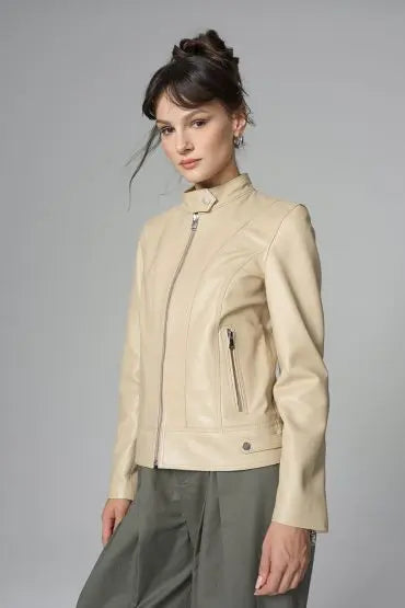 Cream Genuine Leather﻿ Jacket-2