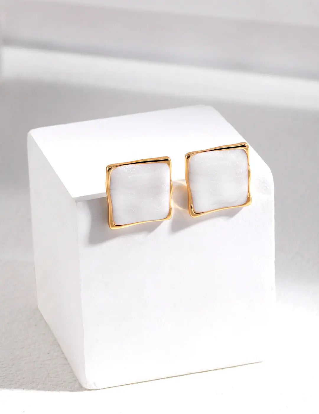 Cream Glazed Square Earrings-1