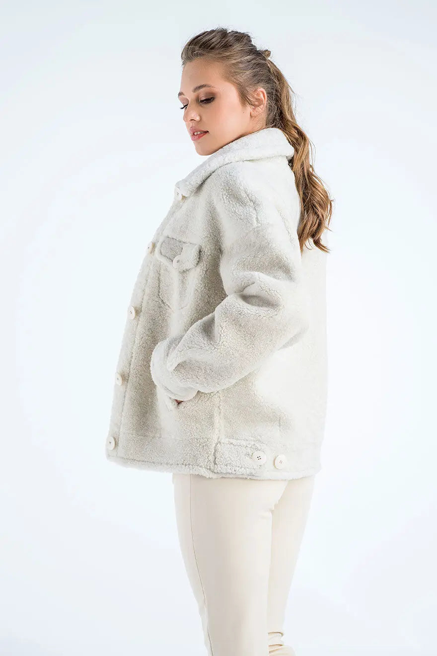 Cream Natural Sheepskin Shearling Jacket-1