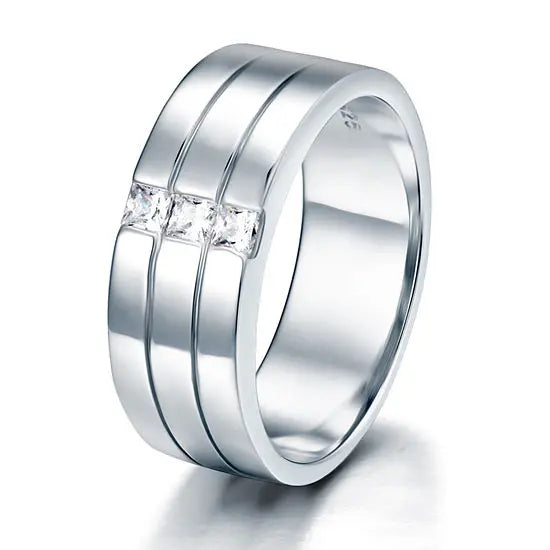 Created Diamond Men's Wedding Band Solid Sterling 925 Silver Ring XFR8049-4