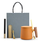 Creative Gift Personalized Ceramic Coffee Mug With Lid Spoon Rough Pottery Cup Lettering Couple Water Cup Logo - Memoriex 