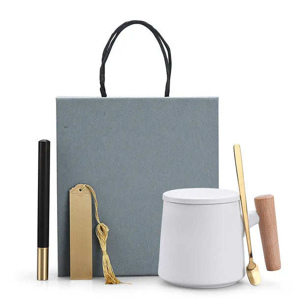 Creative Gift Personalized Ceramic Coffee Mug With Lid Spoon Rough Pottery Cup Lettering Couple Water Cup Logo - Memoriex 