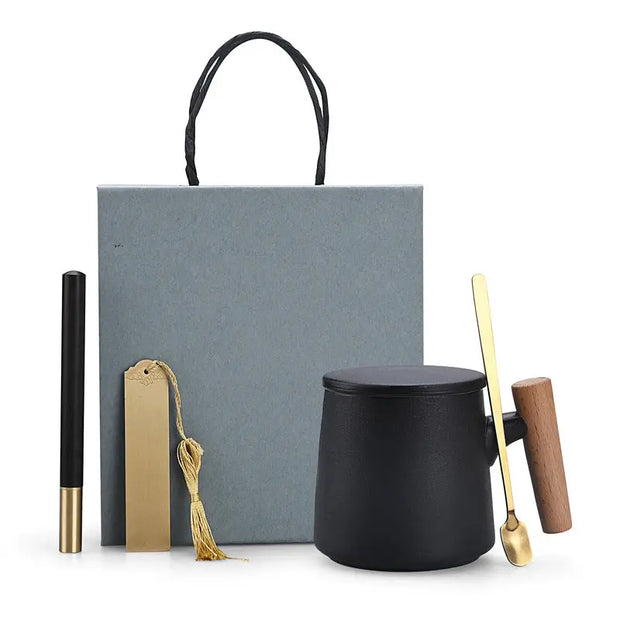 Creative Gift Personalized Ceramic Coffee Mug With Lid Spoon Rough Pottery Cup Lettering Couple Water Cup Logo - Memoriex 