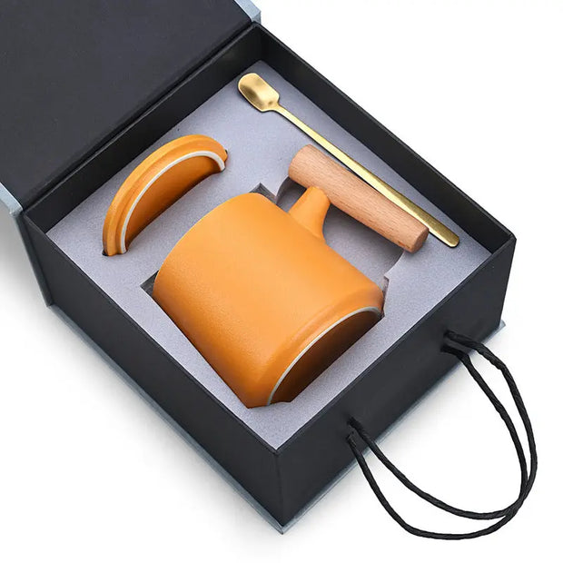 Creative Gift Personalized Ceramic Coffee Mug With Lid Spoon Rough Pottery Cup Lettering Couple Water Cup Logo - Memoriex 