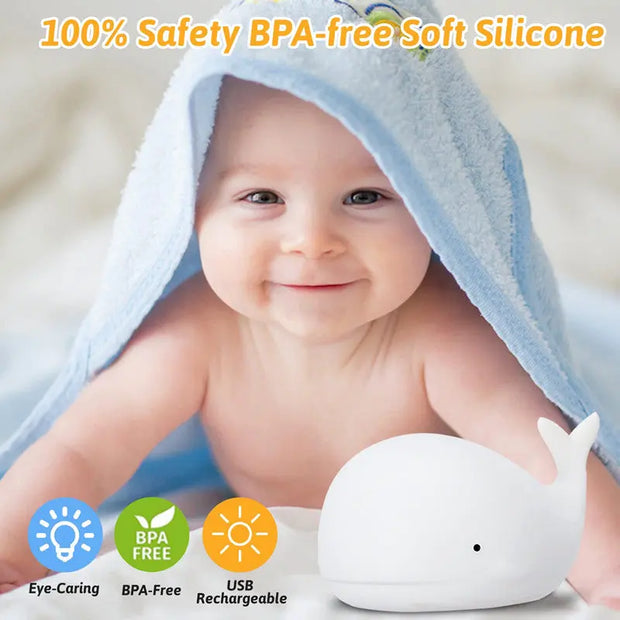 Creative Night Light New LED Colorful USB Charging Whale Silicone Light Pat Light With Sleeping Atmosphere Light - Memoriex 