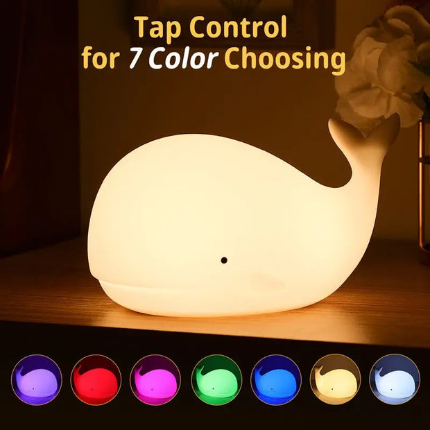 Creative Night Light New LED Colorful USB Charging Whale Silicone Light Pat Light With Sleeping Atmosphere Light - Memoriex 