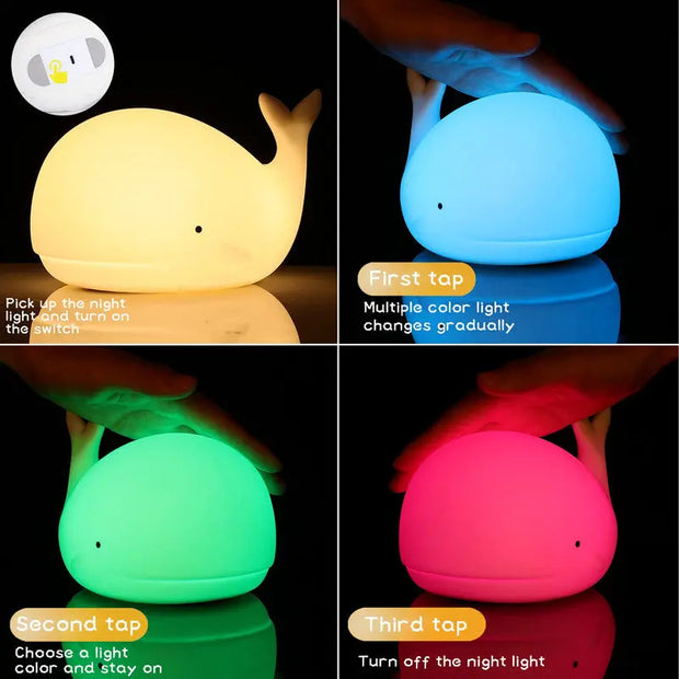 Creative Night Light New LED Colorful USB Charging Whale Silicone Light Pat Light With Sleeping Atmosphere Light - Memoriex 