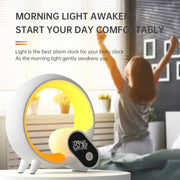 Creative Q Light Analog Sunrise Digital Display Alarm Clock Bluetooth Audio Intelligent Wake-up Q Colorful Atmosphere Light - Memoriex 