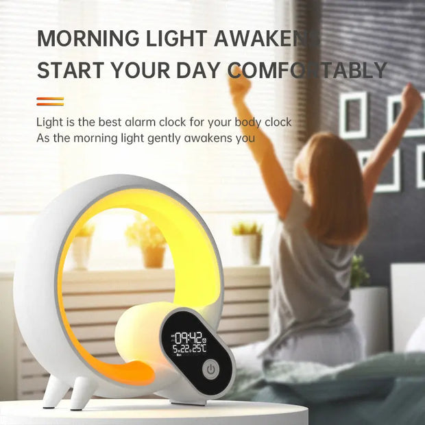 Creative Q Light Analog Sunrise Digital Display Alarm Clock Bluetooth Audio Intelligent Wake-up Q Colorful Atmosphere Light - Memoriex 