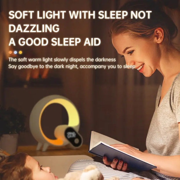 Creative Q Light Analog Sunrise Digital Display Alarm Clock Bluetooth Audio Intelligent Wake-up Q Colorful Atmosphere Light - Memoriex 