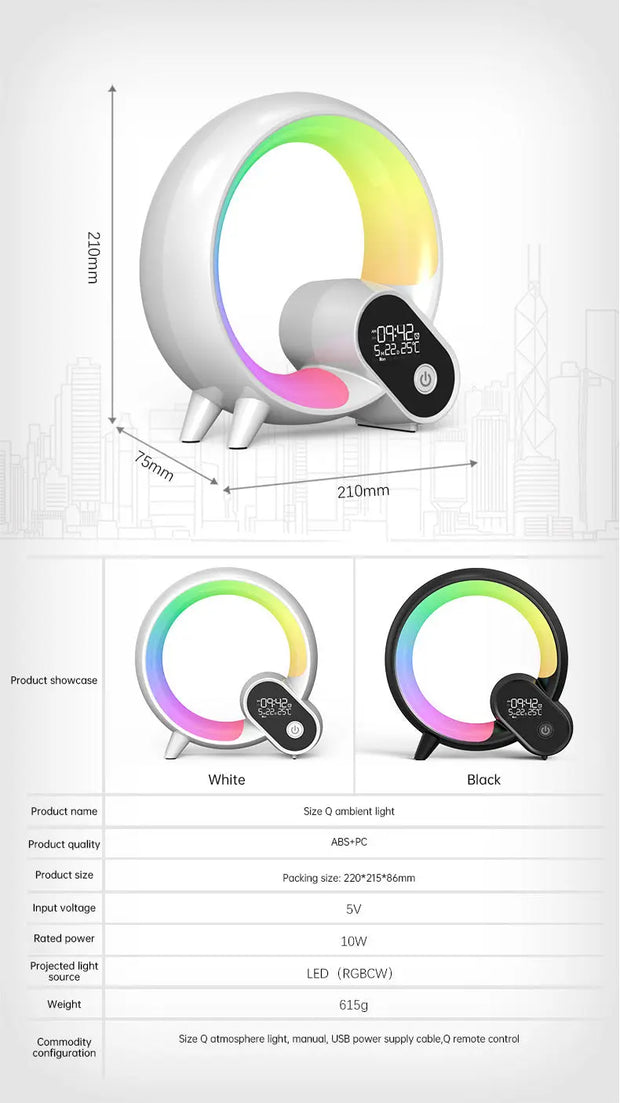 Creative Q Light Analog Sunrise Digital Display Alarm Clock Bluetooth Audio Intelligent Wake-up Q Colorful Atmosphere Light - Memoriex 