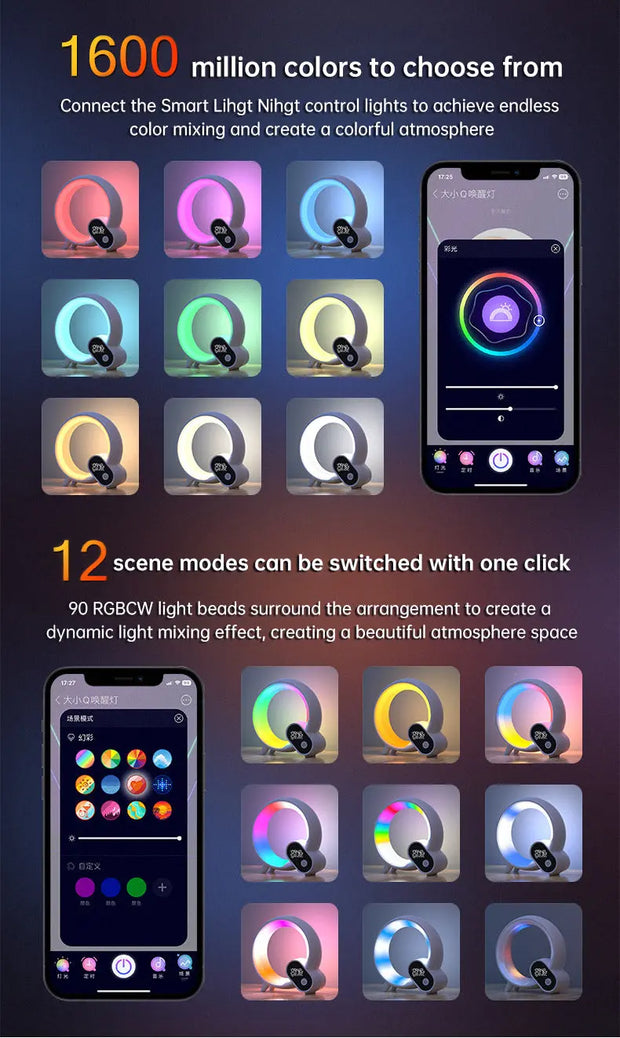 Creative Q Light Analog Sunrise Digital Display Alarm Clock Bluetooth Audio Intelligent Wake-up Q Colorful Atmosphere Light - Memoriex 