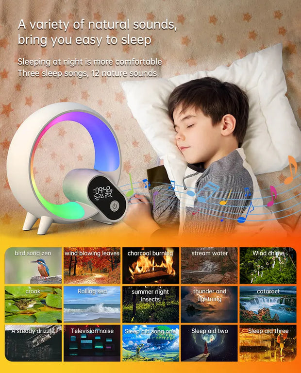 Creative Q Light Analog Sunrise Digital Display Alarm Clock Bluetooth Audio Intelligent Wake-up Q Colorful Atmosphere Light - Memoriex 