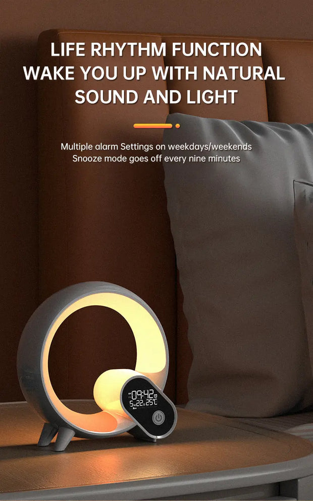 Creative Q Light Analog Sunrise Digital Display Alarm Clock Bluetooth Audio Intelligent Wake-up Q Colorful Atmosphere Light - Memoriex 