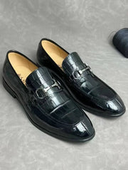 Crocodile Leather Shoes ,Crocodile Leather Men's Penny Loafer Dress Shoe Black-1