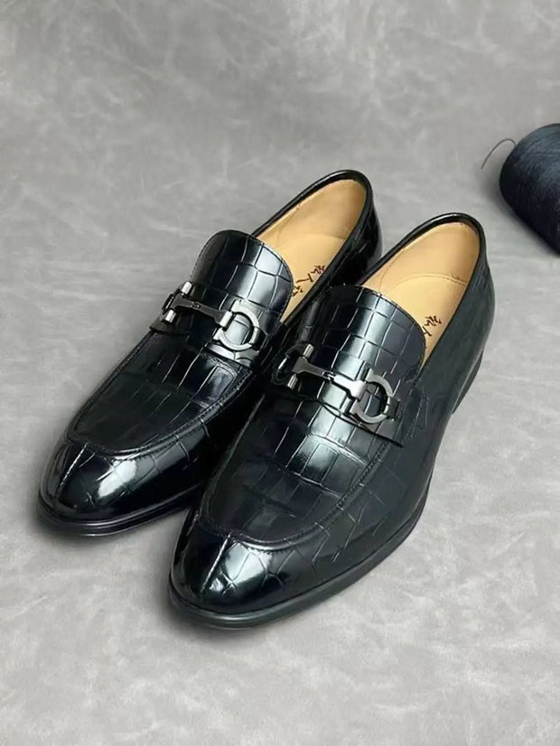 Crocodile Leather Shoes ,Crocodile Leather Men's Penny Loafer Dress Shoe Black-2