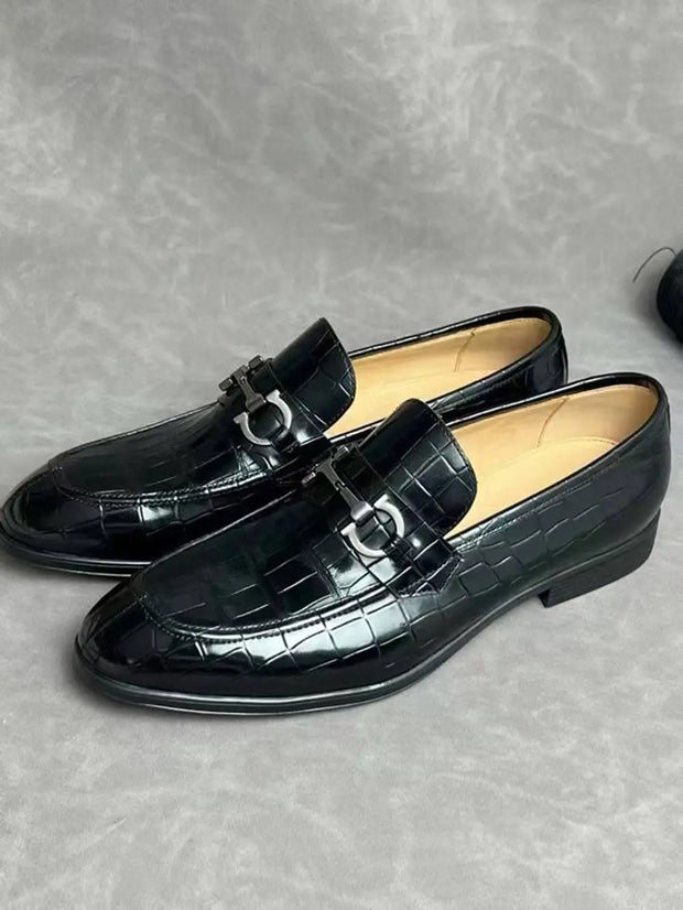 Crocodile Leather Shoes ,Crocodile Leather Men's Penny Loafer Dress Shoe Black-3