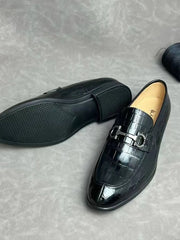 Crocodile Leather Shoes ,Crocodile Leather Men's Penny Loafer Dress Shoe Black-4