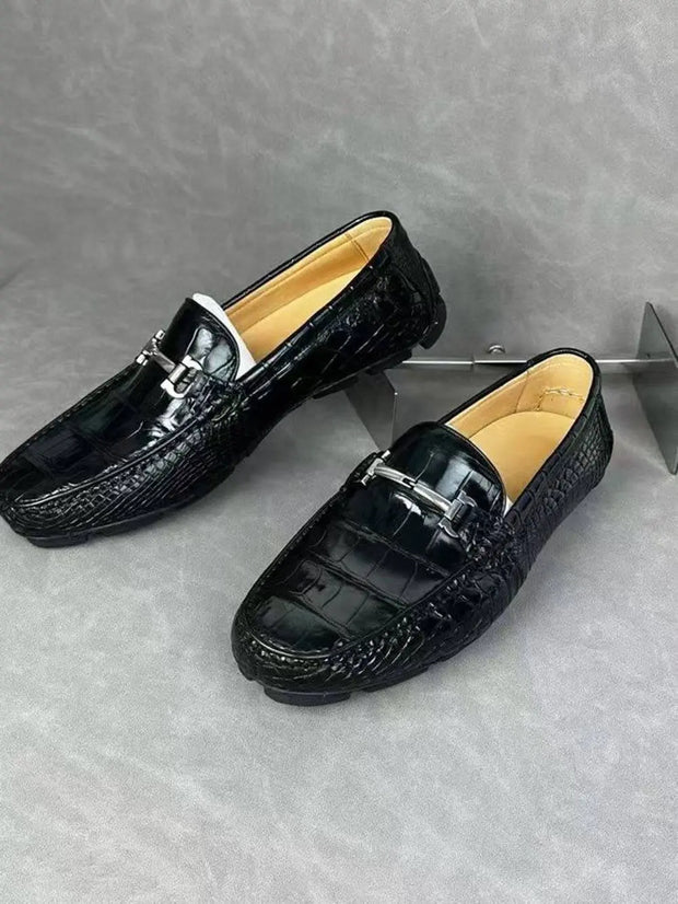 Crocodile Leather Shoes ,Crocodile Leather Men's Penny Loafer Dress Shoe Black  S2120-0