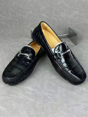 Crocodile Leather Shoes ,Crocodile Leather Men's Penny Loafer Dress Shoe Black  S2120-1