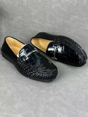 Crocodile Leather Shoes ,Crocodile Leather Men's Penny Loafer Dress Shoe Black  S2120-2