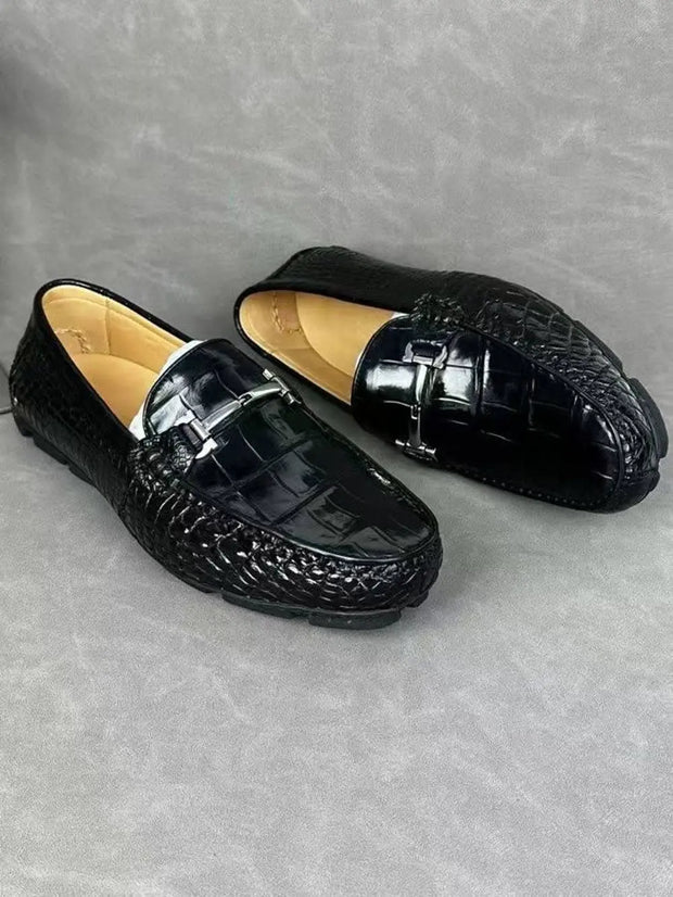 Crocodile Leather Shoes ,Crocodile Leather Men's Penny Loafer Dress Shoe Black  S2120-2