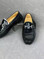 Crocodile Leather Shoes ,Crocodile Leather Men's Penny Loafer Dress Shoe Black  S2120-3