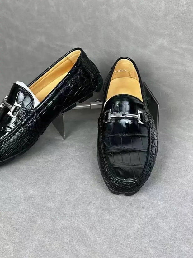 Crocodile Leather Shoes ,Crocodile Leather Men's Penny Loafer Dress Shoe Black  S2120-3
