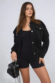 Cropped Button Jacket with Front Pockets - Memoriex 