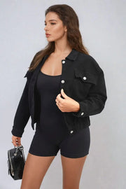 Cropped Button Jacket with Front Pockets - Memoriex 