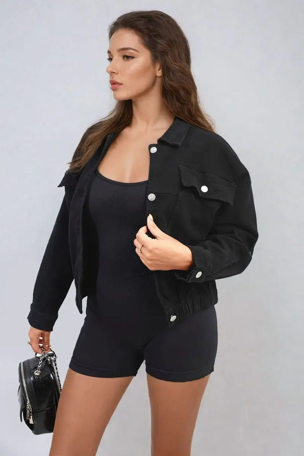 Cropped Button Jacket with Front Pockets - Memoriex 