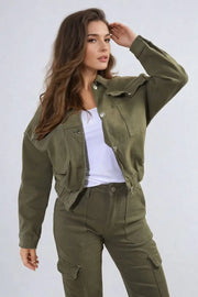 Cropped Button Jacket with Front Pockets - Memoriex 