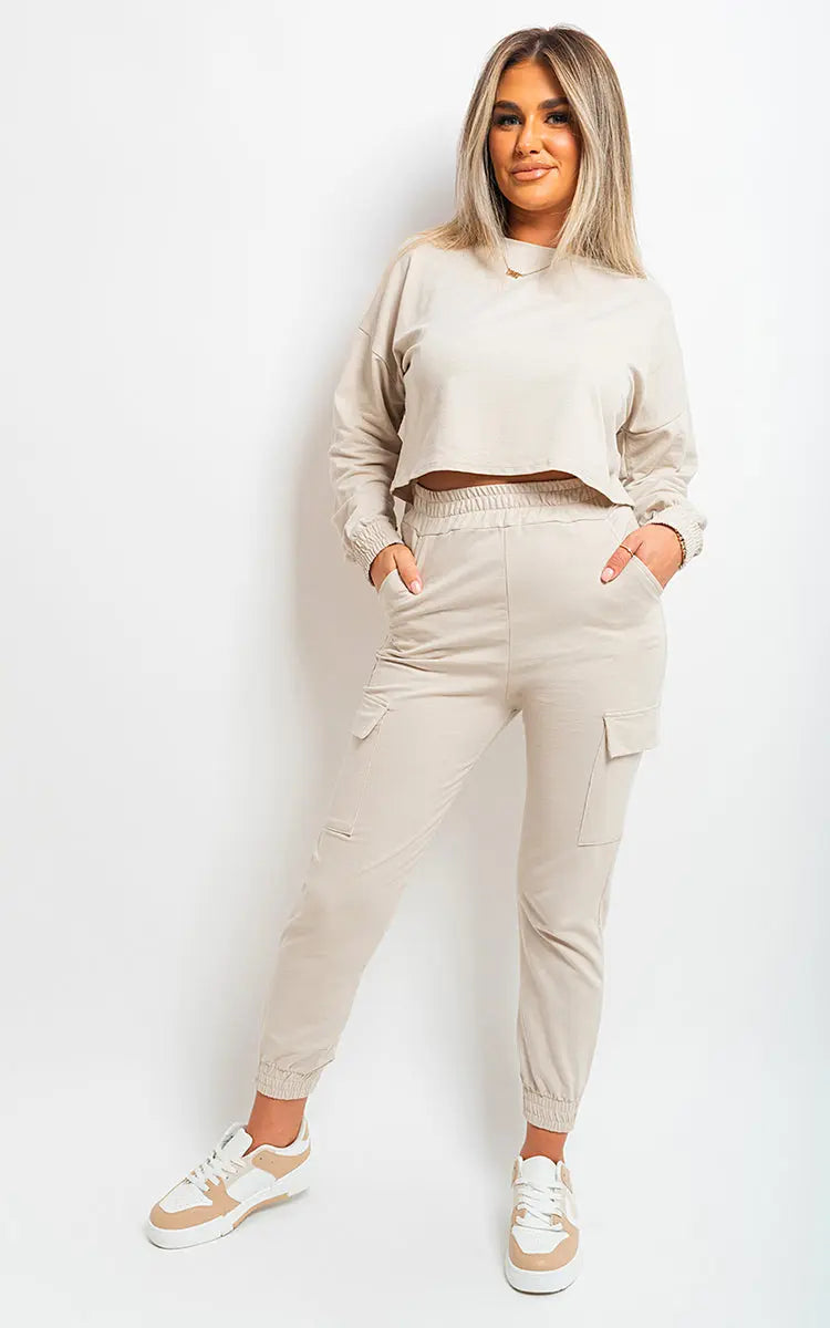 Cropped Long Sleeve Top and Cargo Joggers Co-ordinates - Memoriex 