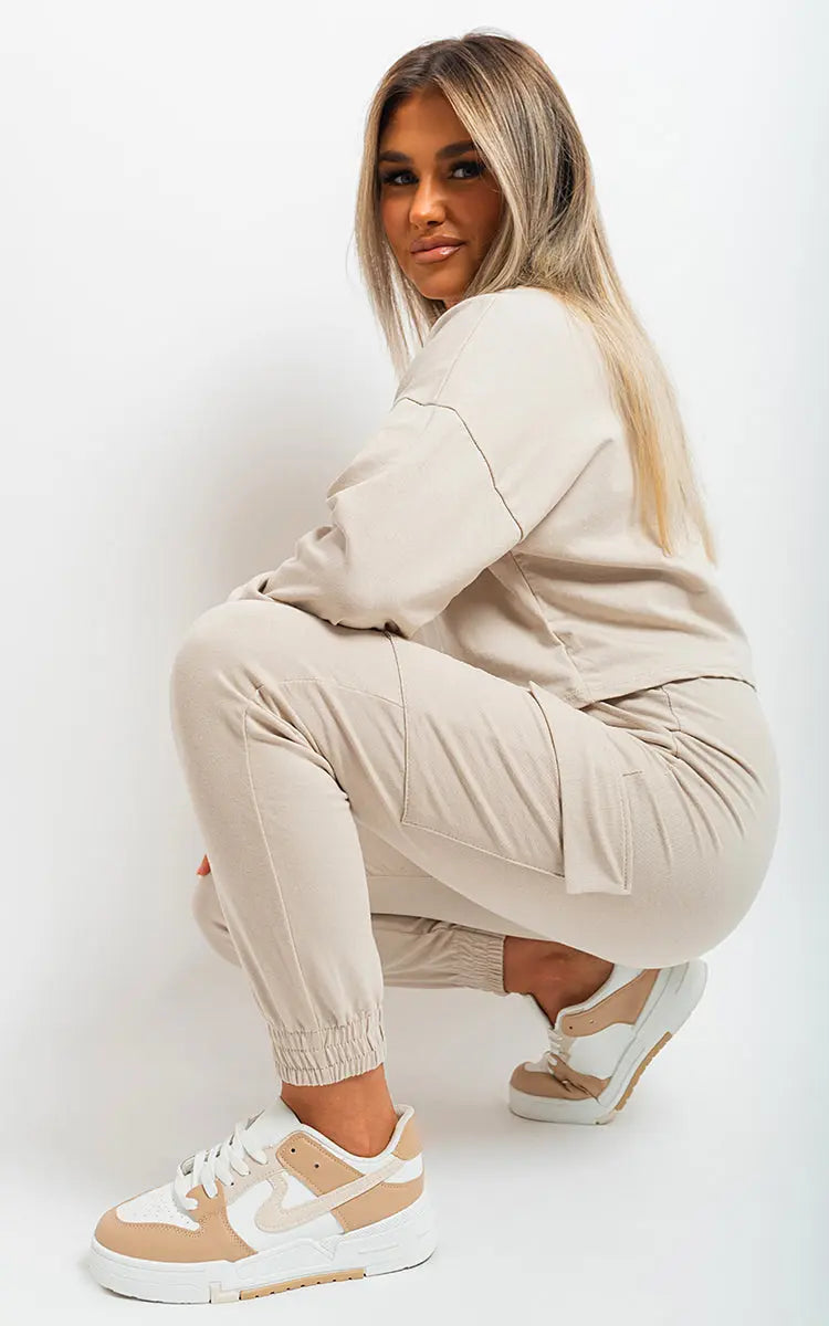 Cropped Long Sleeve Top and Cargo Joggers Co-ordinates - Memoriex 