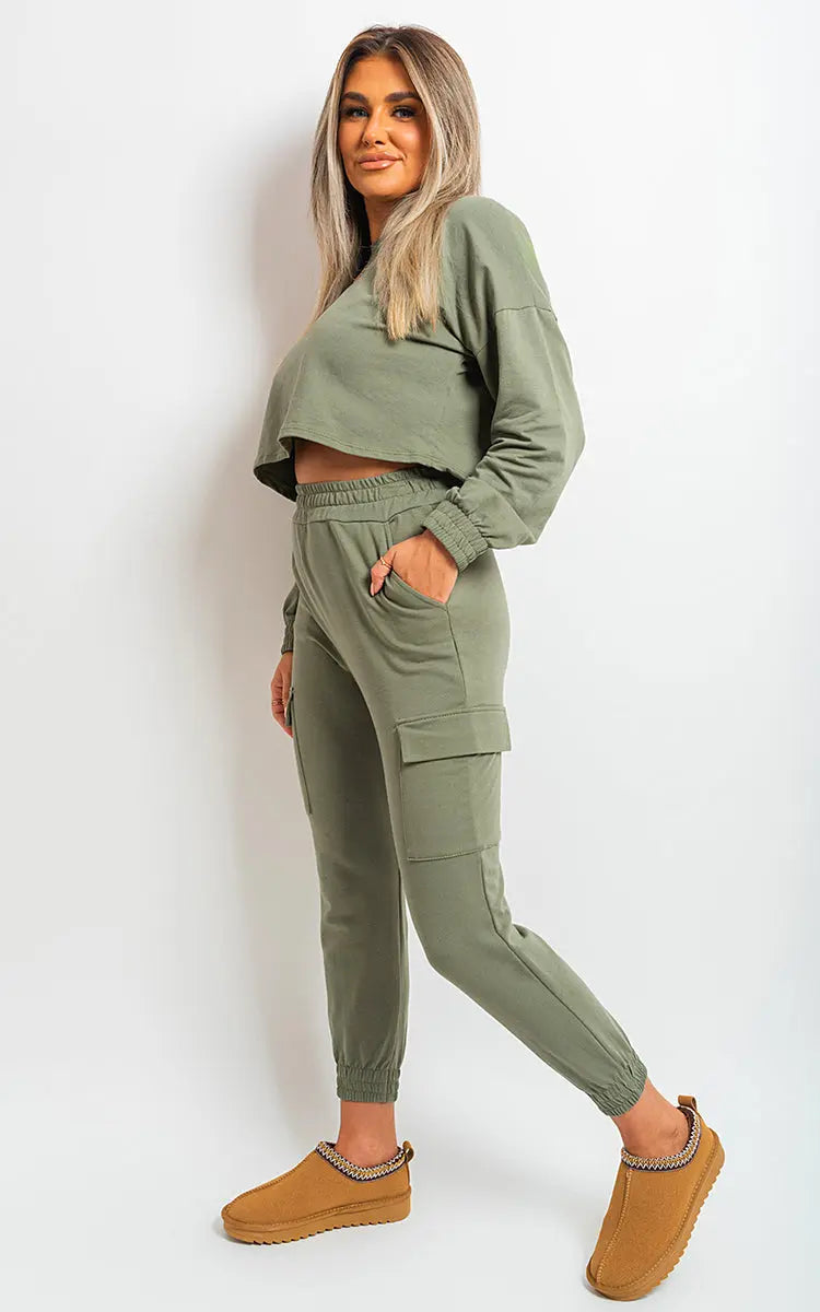 Cropped Long Sleeve Top and Cargo Joggers Co-ordinates - Memoriex 