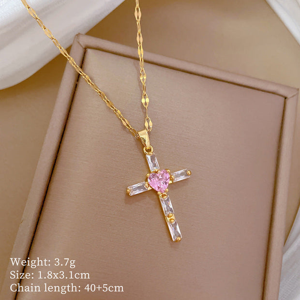 Cross Light Luxury Temperament Gorgeous Full Diamond Necklace - Memoriex 