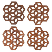 Cubix Geometric Upcycled Teak Wood Coasters - Set of 2 or 4 - Memoriex 