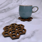 Cubix Geometric Upcycled Teak Wood Coasters - Set of 2 or 4 - Memoriex 