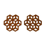 Cubix Geometric Upcycled Teak Wood Coasters - Set of 2 or 4 - Memoriex 