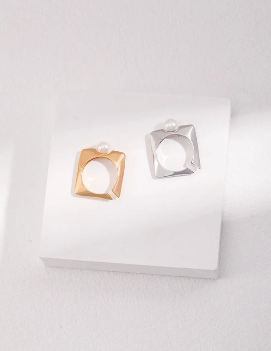 Cultured Square-Shaped Pearl Open Ring-0