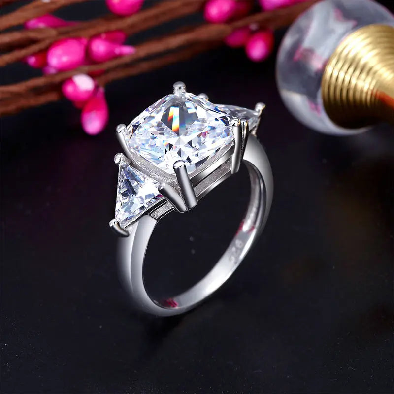 Cushion Cut 4 Carat Solid 925 Sterling Silver Ring Party Luxury Jewelry Created Diamante XFR8310-1