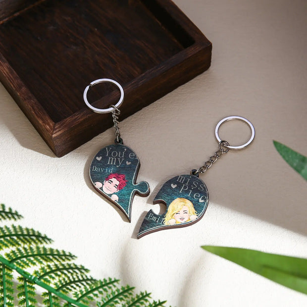Custom Name Heart Shape Couple Keychain-2