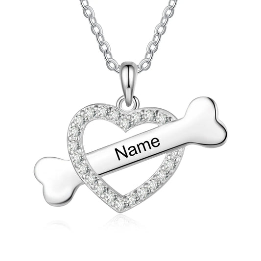 Custom Name Heart With Bone Necklace - Memoriex